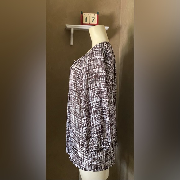 DANA BUCHMAN Romantic Getaway cattail Brown & White Blouse Top size XL - Picture 4 of 13